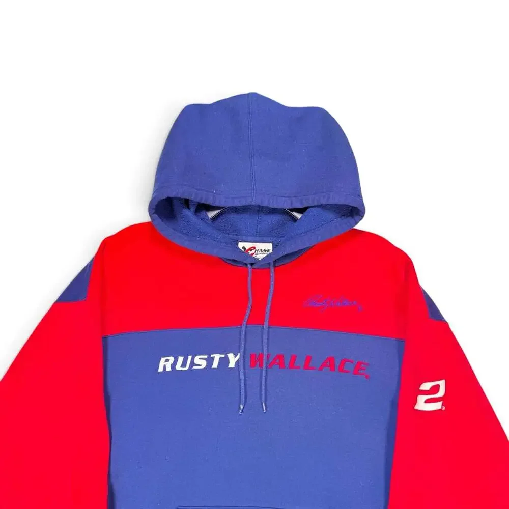 Vintage Chase Authentics Rusty Wallace #2 NASCAR Colorblock Hoodie Sweatshirt